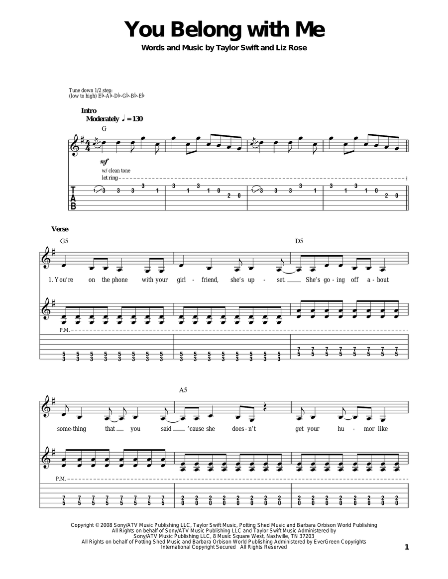 You Belong With Me Acoustic Guitar scores gallery preview page 1