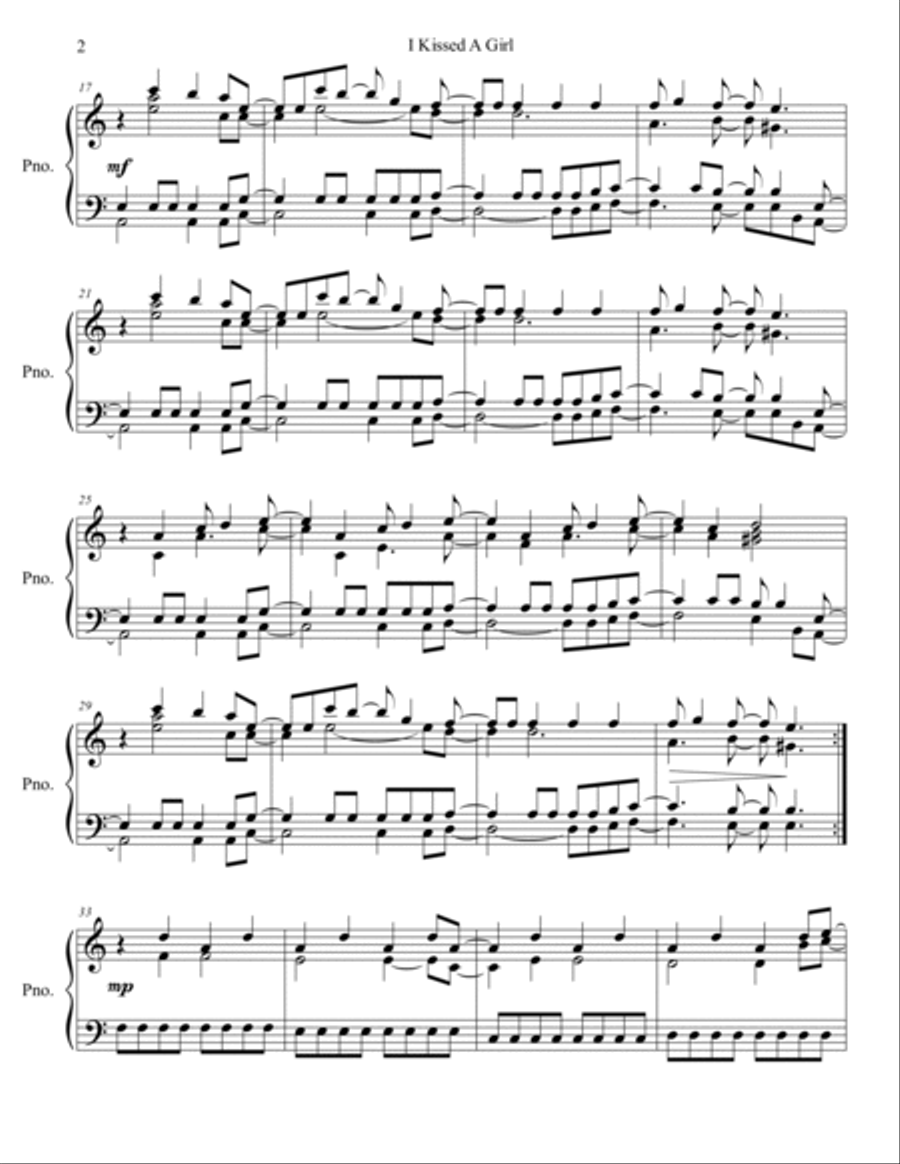 I Kissed A Girl Piano Solo scores gallery preview page 3