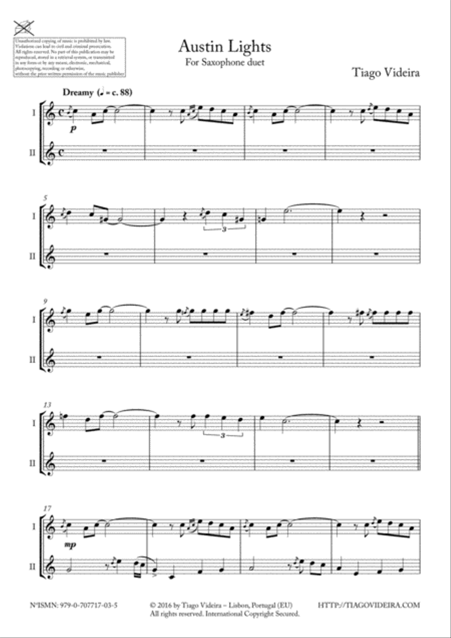 Austin Lights - Duet for A/T Saxophones Woodwind Duet scores gallery preview page 1
