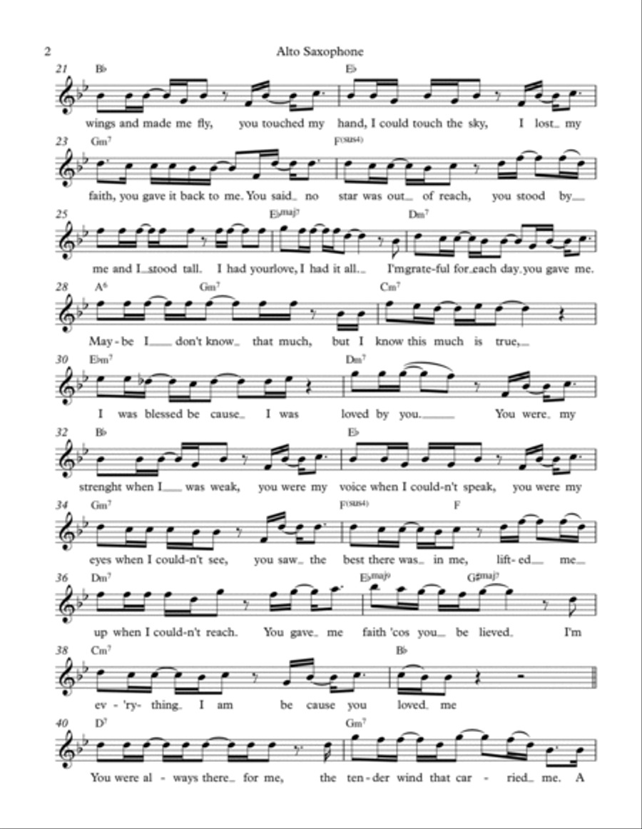 Because You Loved Me Alto Saxophone scores gallery preview page 2