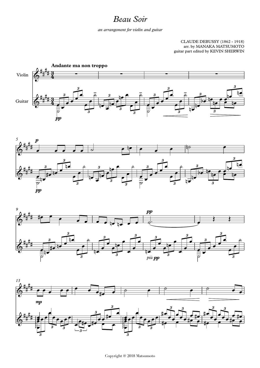 Beau Soir for violin and guitar String Duet scores gallery preview page 2