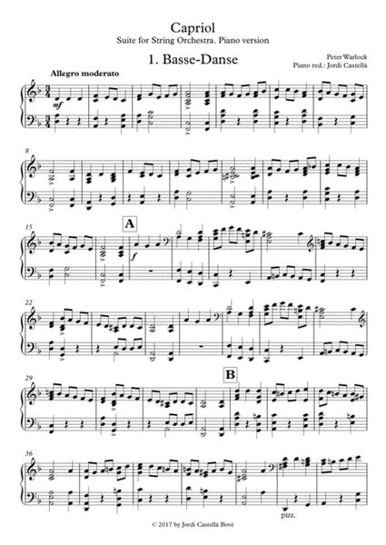 Capriol Suite, Piano version by Peter Warlock Piano Solo - Digital Sheet Music