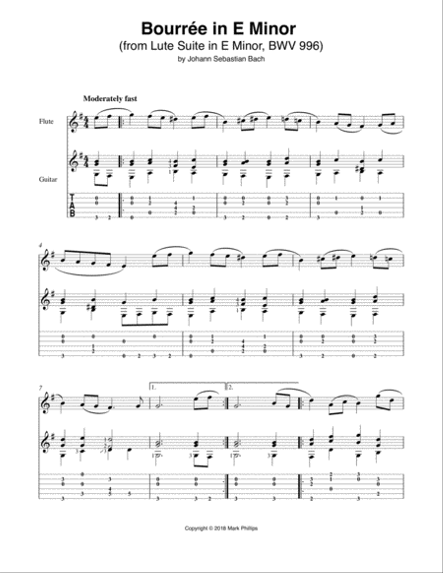 Bourrée in E Minor Flute scores gallery preview page 1