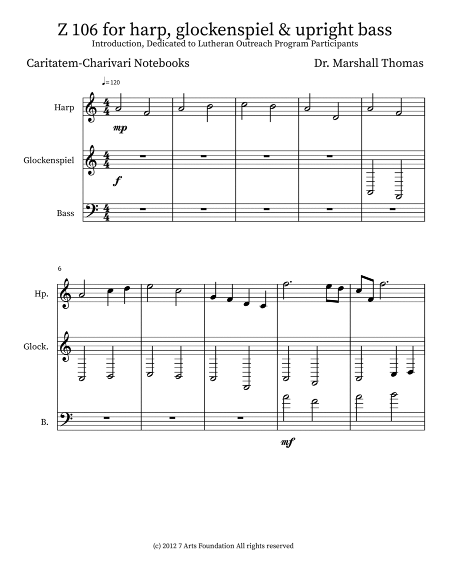 Z 106 for harp, glockenspiel & upright bass Double Bass scores gallery preview page 1