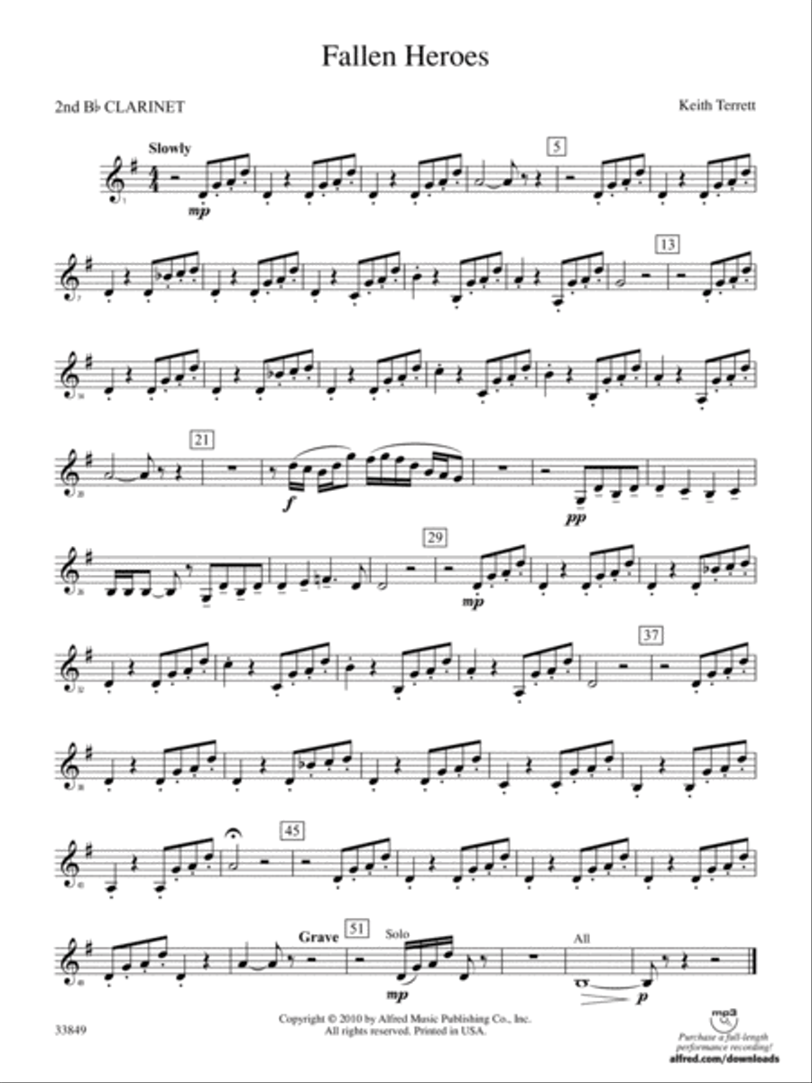 Fallen Heroes: 2nd B-flat Clarinet Concert Band scores gallery preview page 1