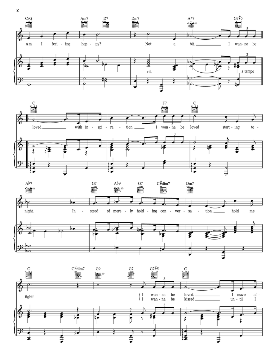 I Wanna Be Loved Piano, Vocal, Guitar scores gallery preview page 2