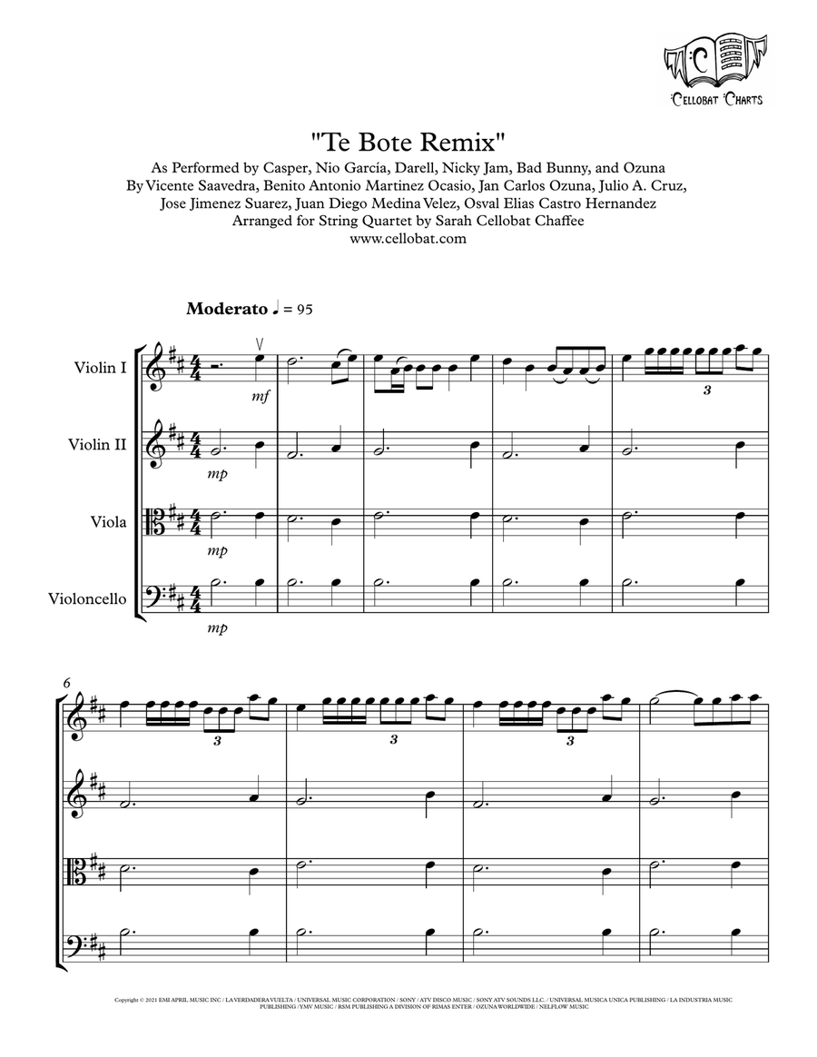 Te Bote Remix String Quartet scores gallery preview page 1