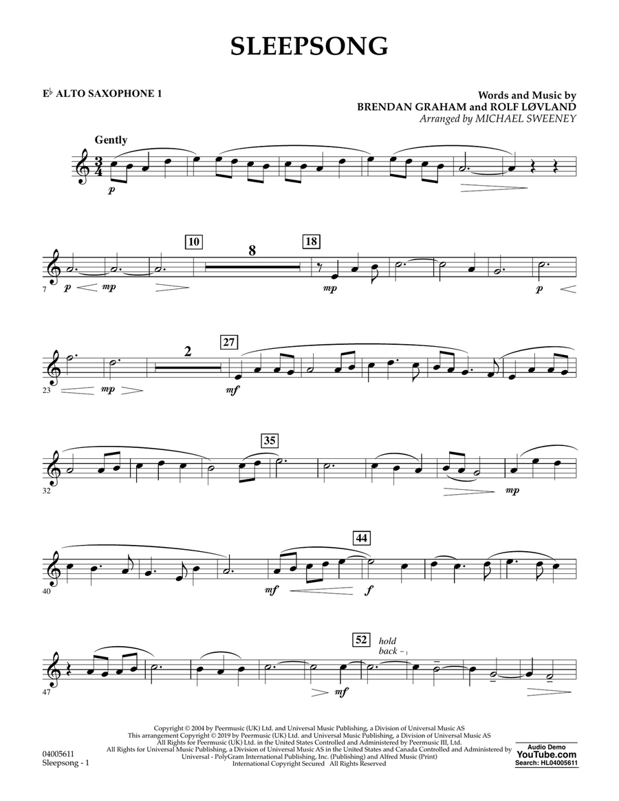 Sleepsong (arr. Michael Sweeney) - Eb Alto Saxophone 1 Concert Band scores gallery preview page 1