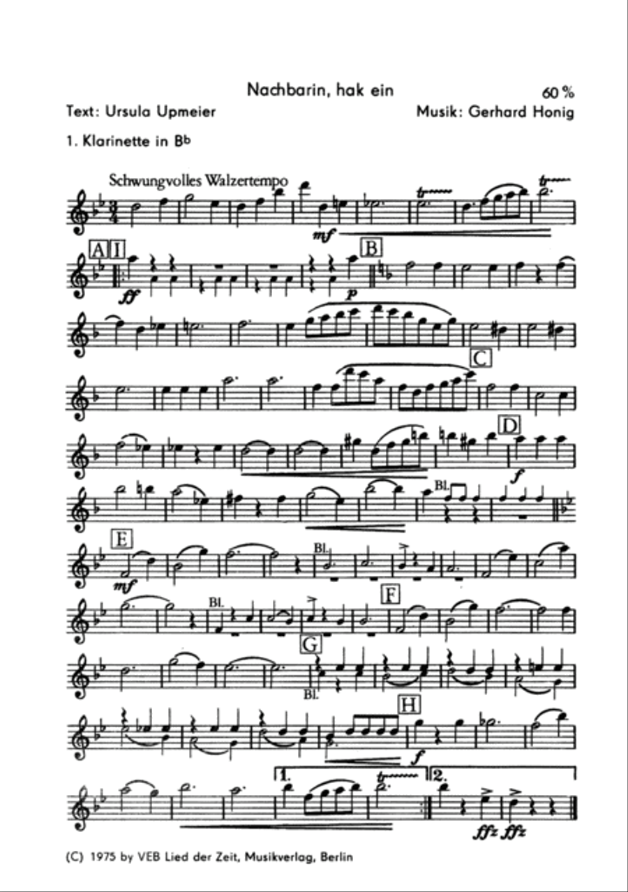 Nachbarin, hak ein Nachbarin, hak ein Clarinet scores gallery preview page 3