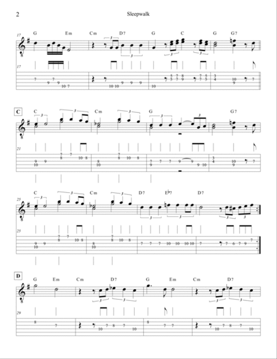 Sleepwalk (instrumental Version) Guitar Tablature scores gallery preview page 2