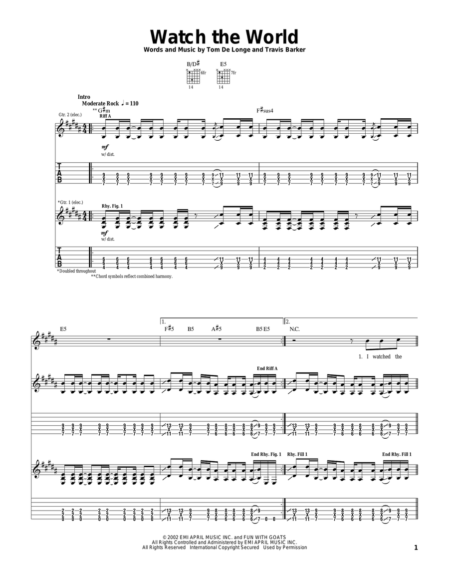 Watch The World Watch The World Guitar Tablature scores gallery preview page 1
