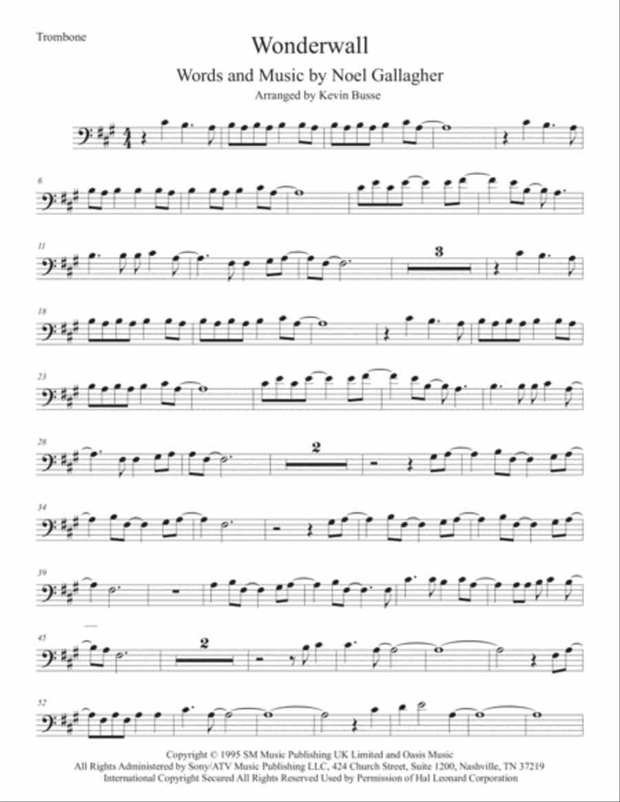 Wonderwall Trombone Solo scores gallery preview page 1