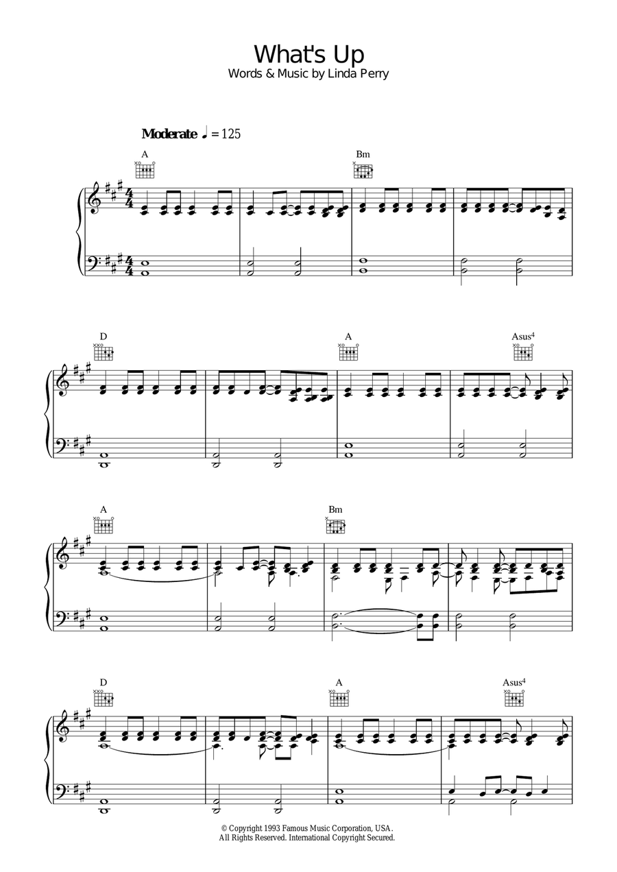 What's Up Piano, Vocal, Guitar scores gallery preview page 1