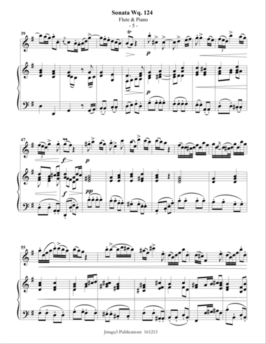 CPE BACH: Sonata in E Minor WQ124 for Flute & Piano Flute Solo scores gallery preview page 5