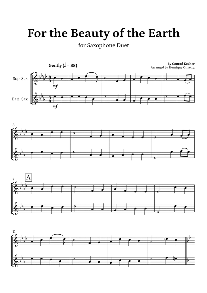 For the Beauty of the Earth (for Saxophone Duet) - Easter Hymn image number null