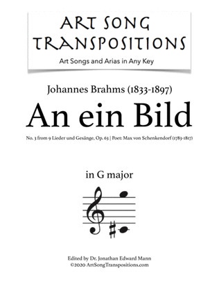 Book cover for BRAHMS: An ein Bild, Op. 63 no. 3 (transposed to G major)