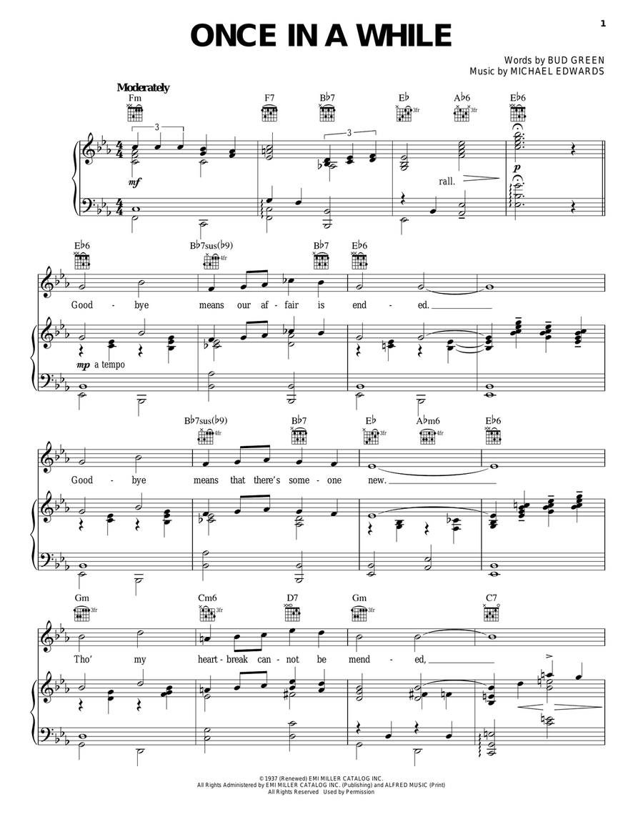 Once In A While Piano, Vocal, Guitar scores gallery preview page 1