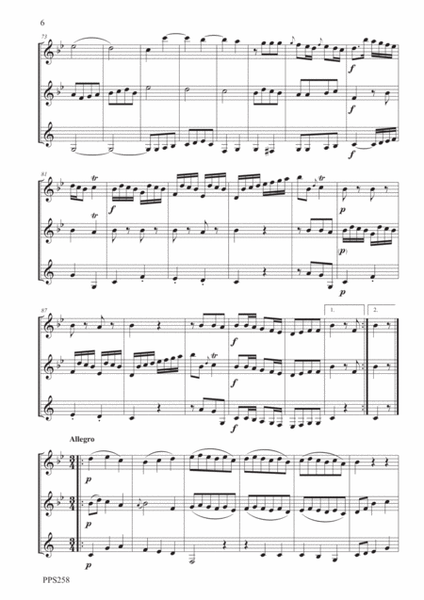 GLUCK TRIO SONATA IN Bb Wq 53 for flute, oboe & clarinet in Bb