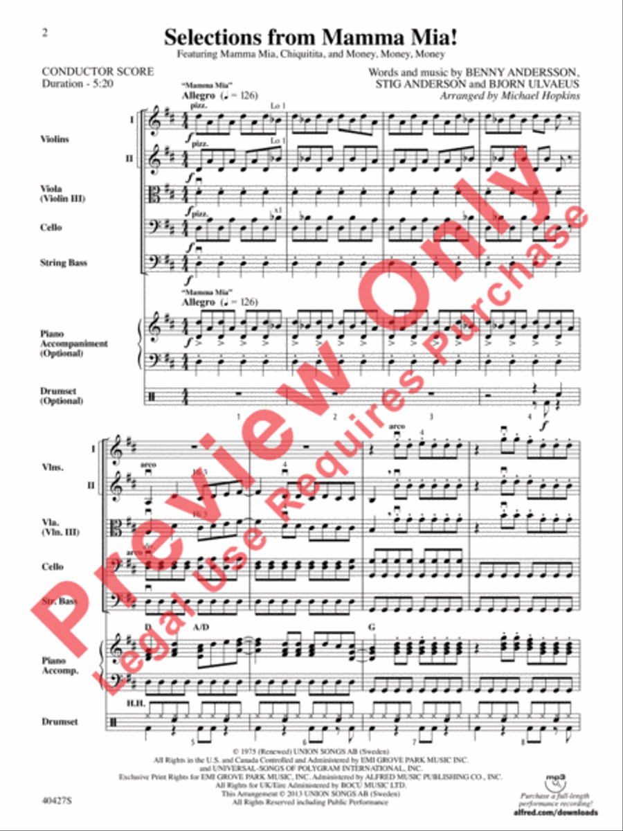 Mamma Mia!, Selections from String Orchestra scores gallery preview page 3