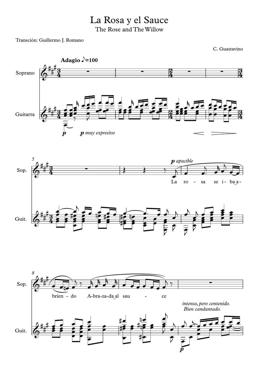 La Rosa y el Sauce (The Rose and The Willow) - Carlos Guastavino - Voice and Guitar Small Ensemble scores gallery preview page 2