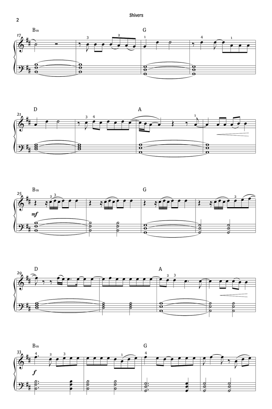 Shivers Easy Piano scores gallery preview page 2