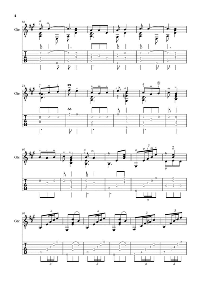 Spanish Popular Song - Los Cuatro Muleros. Arrangement for Classical Guitar. Score and Tablature. image number null