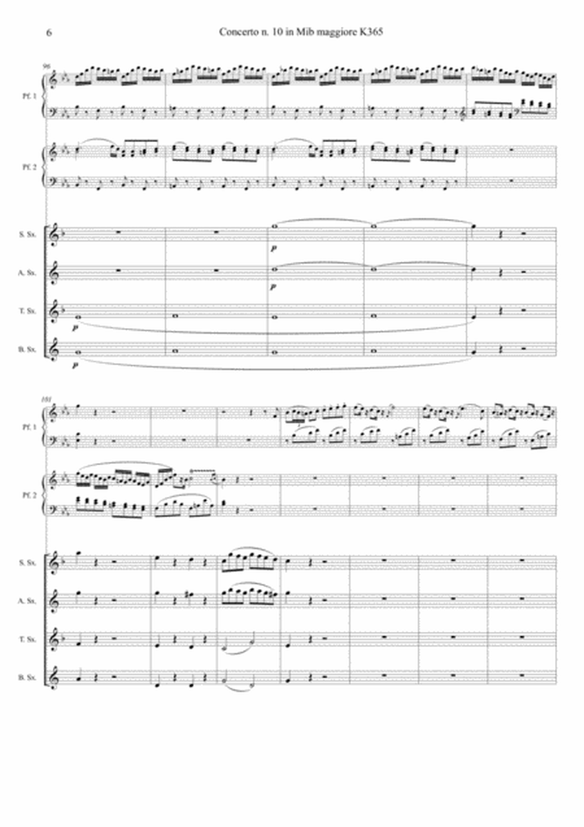 Mozart: Double Concert nr 10 KV365 for 2 Piano and Orchestra - version for 2 Pf and Saxophone Quarte