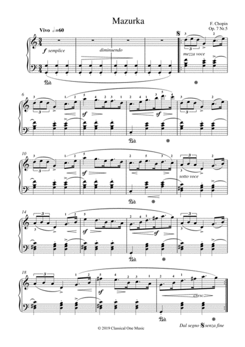 Chopin - Mazurka Op. 7 No.5 for piano solo