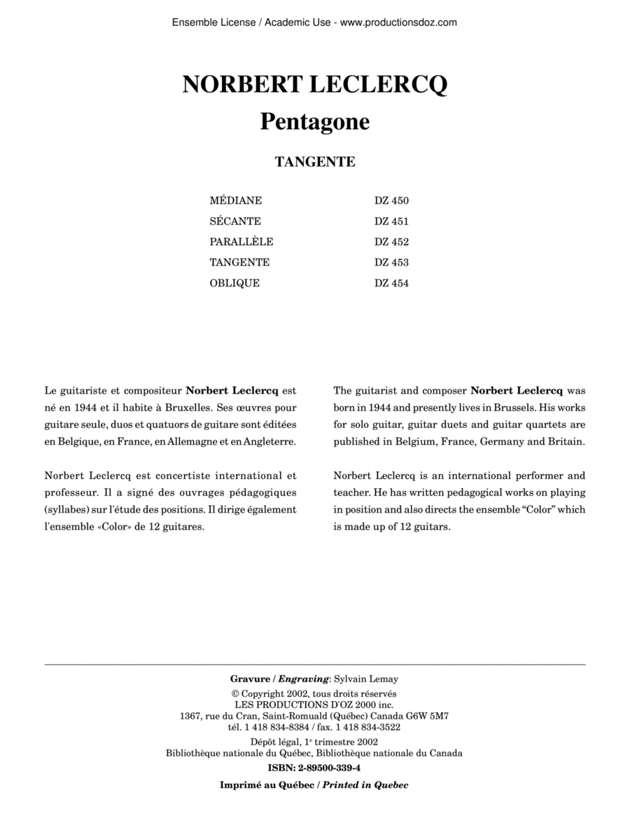 Pentagone - Tangente Classical Guitar scores gallery preview page 1