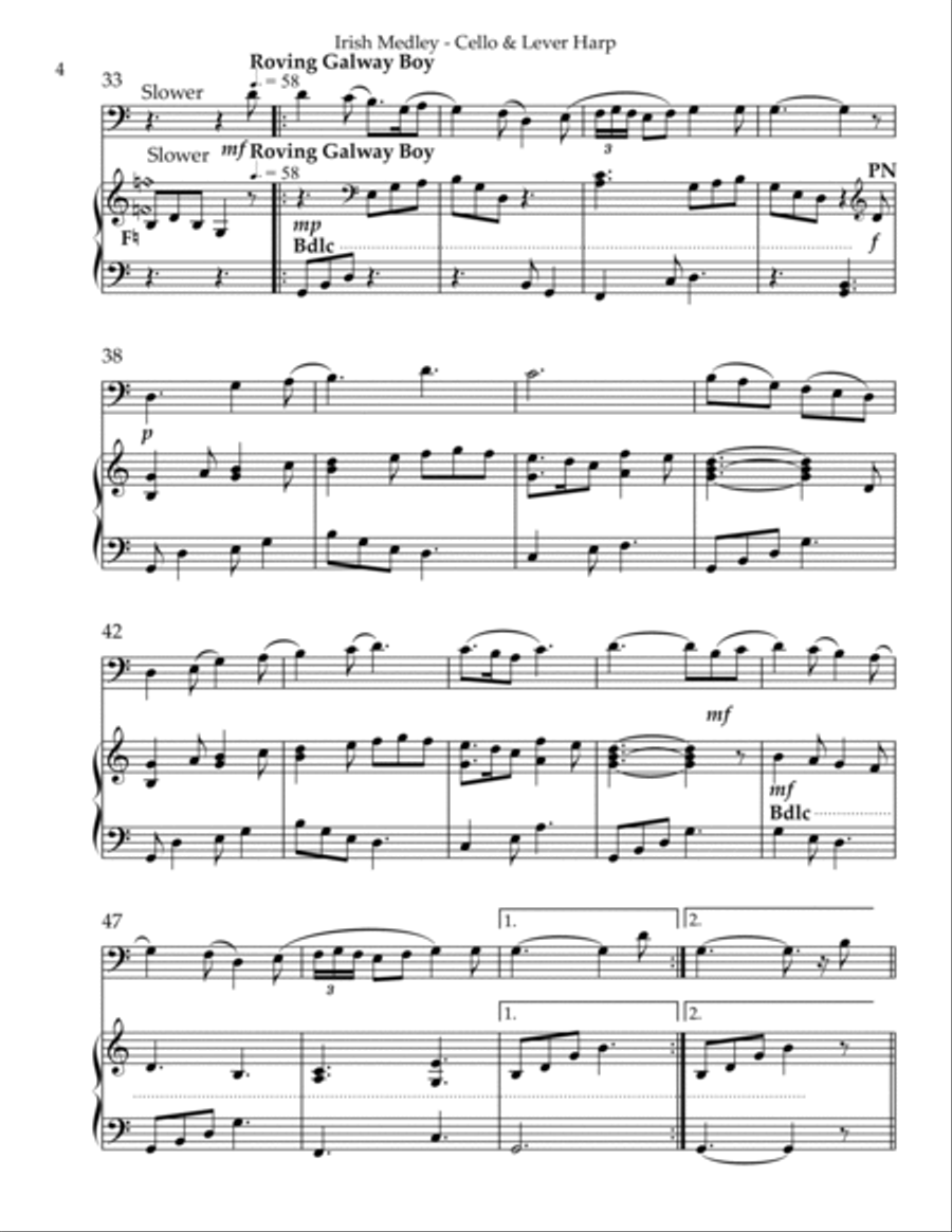 Irish Medley, Duet for Cello & Lever Harp String Duet scores gallery preview page 4