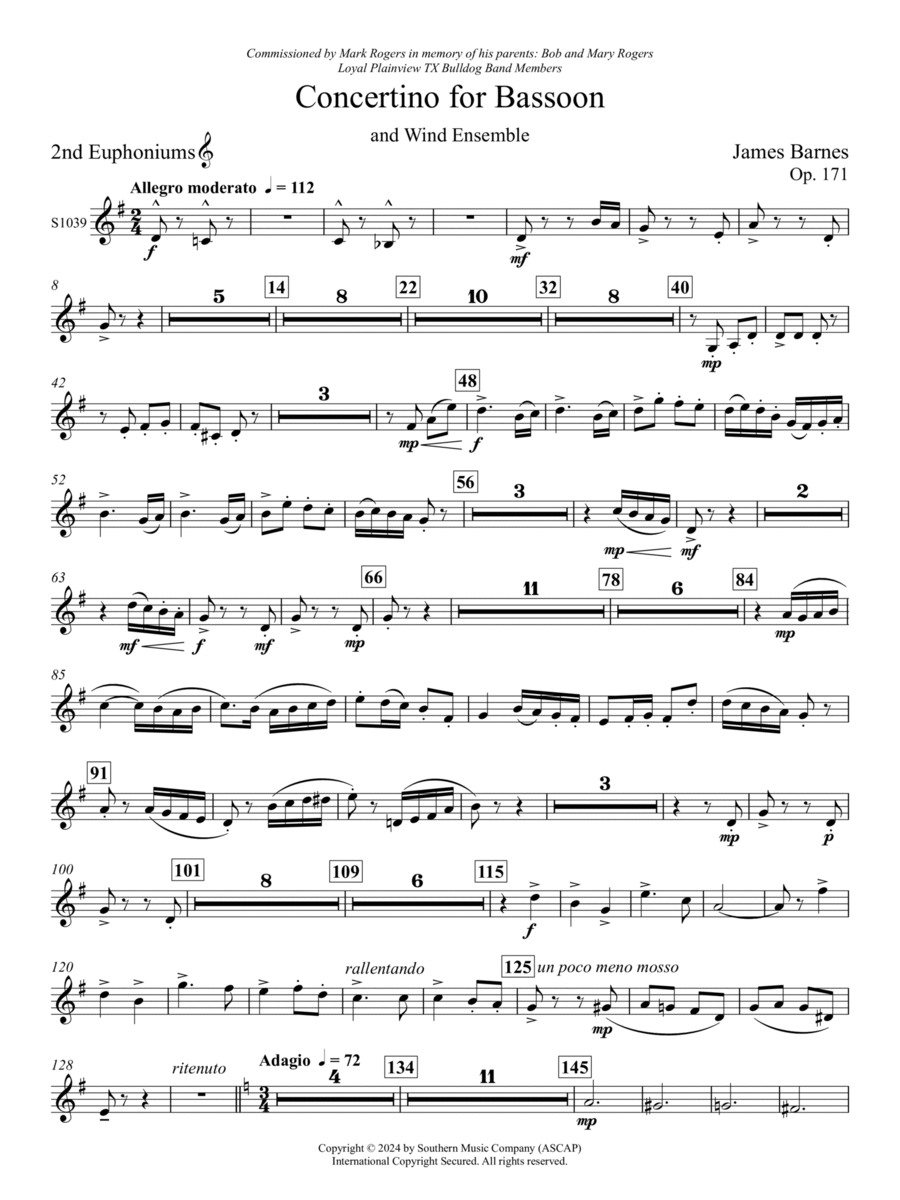 Concertino for Bassoon and Wind Ensemble - Bb Euphonium 2 T.C. Concert Band scores gallery preview page 1