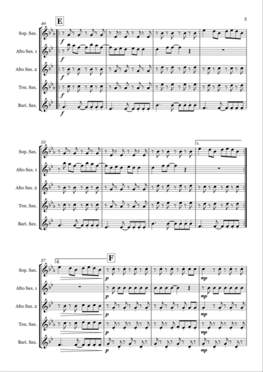 Poker Face Poker Face Saxophone Quintet scores gallery preview page 5