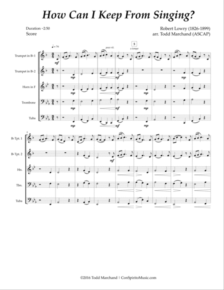 How Can I Keep From Singing? - brass quintet Brass Quintet scores gallery preview page 3