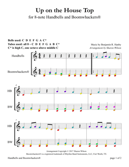 Up on the Housetop for 8-note Bells and Boomwhackers (with Color Coded Notes) image number null