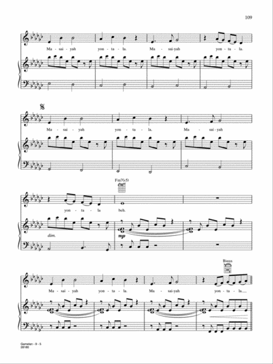 Gamelan (from Cirque Du Soleil: O) Piano, Vocal, Guitar scores gallery preview page 5