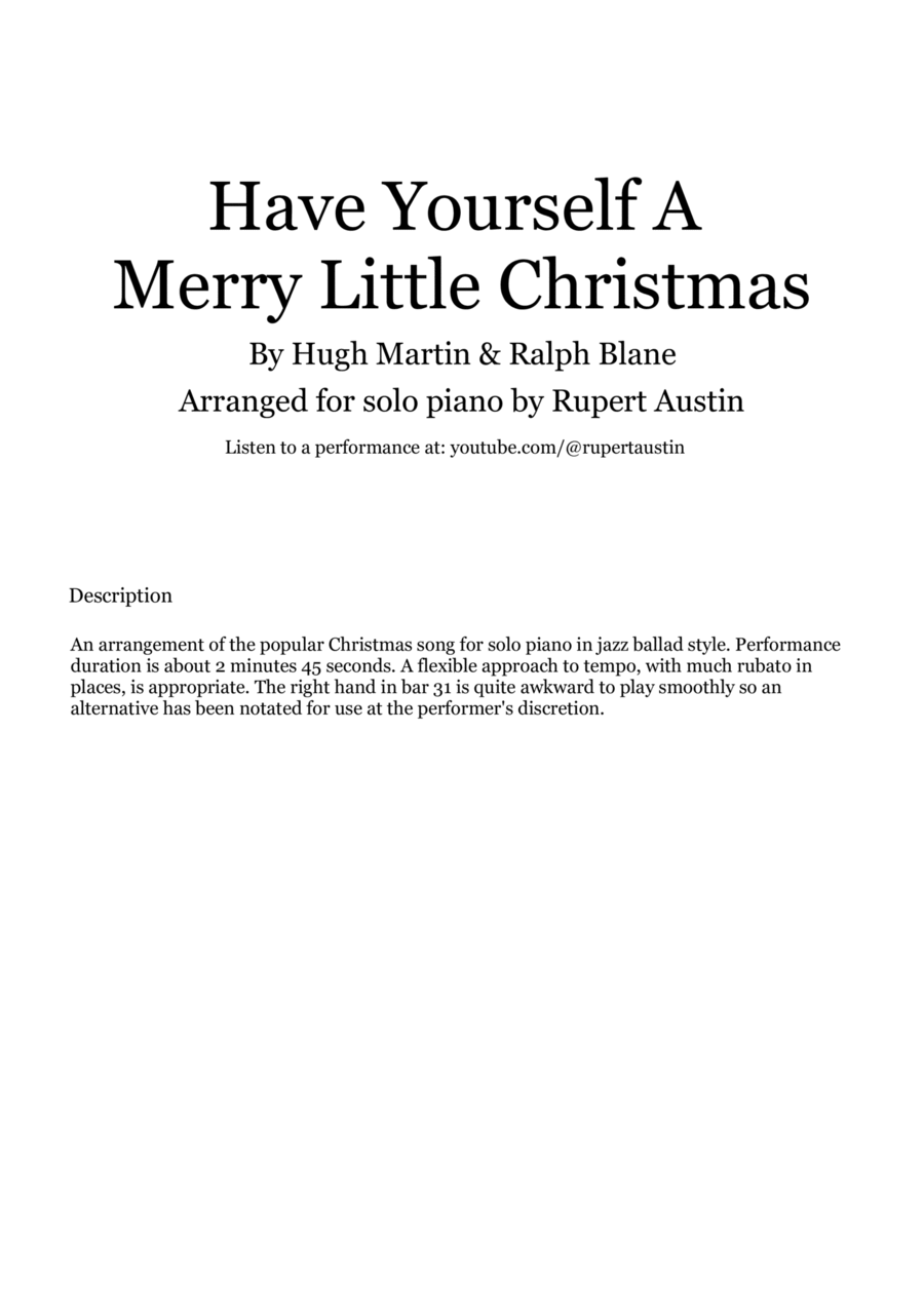 Have Yourself A Merry Little Christmas from MEET ME IN ST. LOUIS Piano Solo scores gallery preview page 1