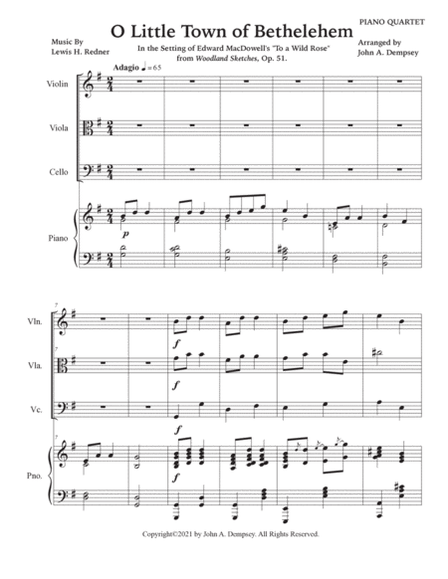 O Little Town of Bethlehem (Piano Quartet): Violin, Viola, Cello and Piano image number null