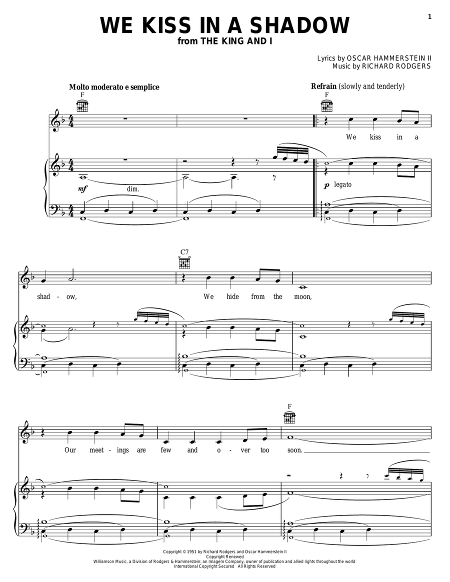 We Kiss In A Shadow We Kiss In A Shadow Piano, Vocal, Guitar scores gallery preview page 1