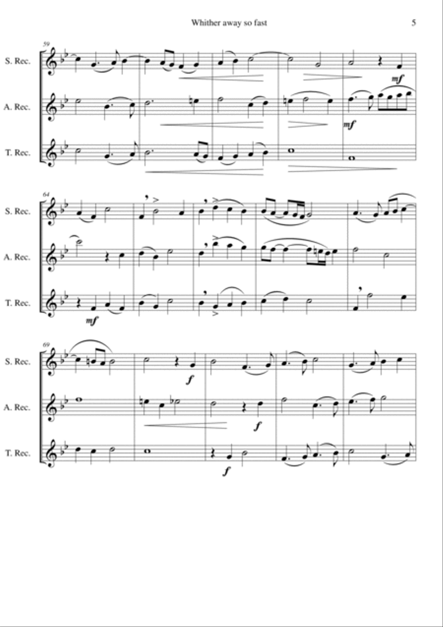 Whither away so fast for recorder trio (soprano, alto and tenor recorder) Soprano Recorder scores gallery preview page 5