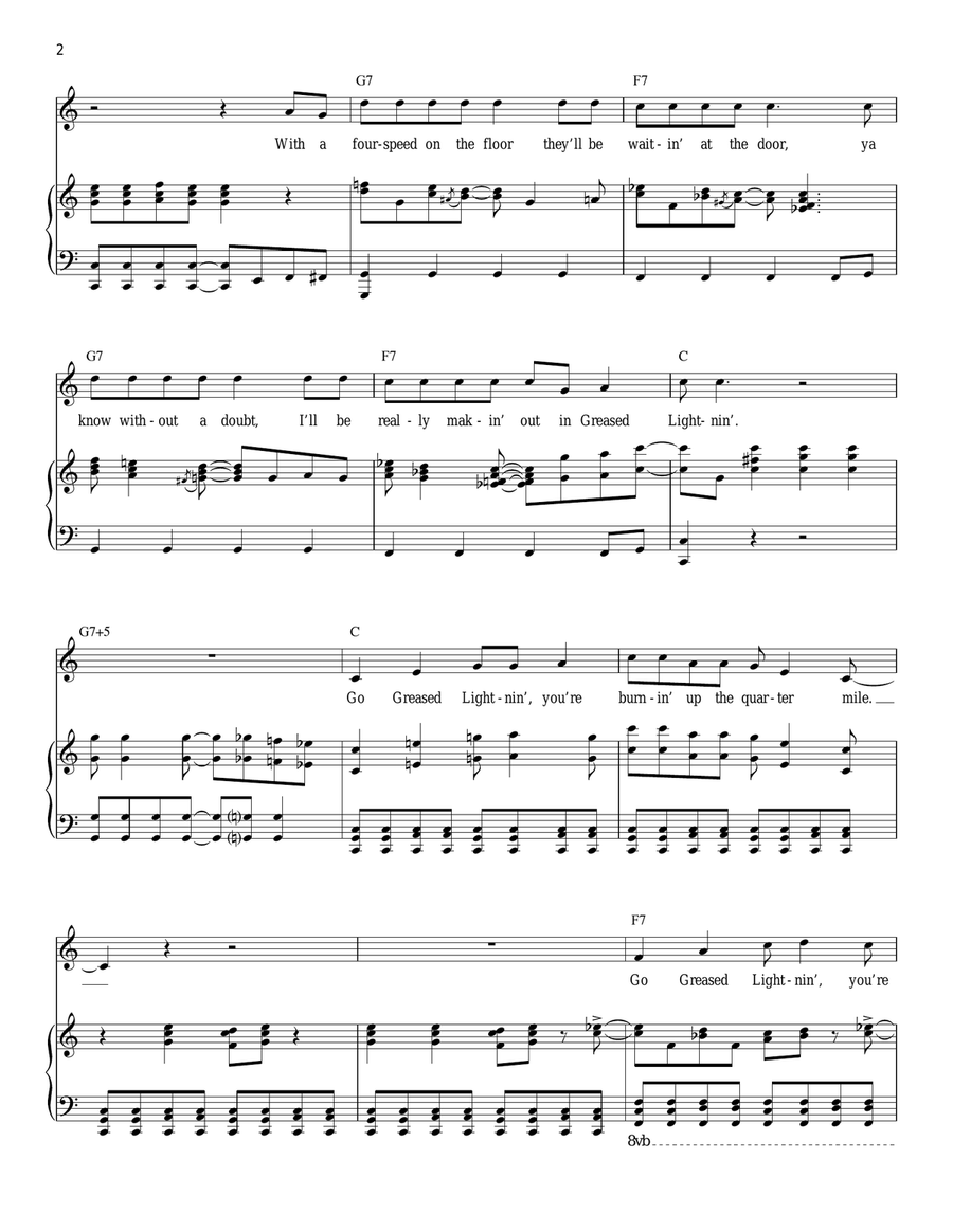 Greased Lightnin' (from Grease) Piano, Vocal scores gallery preview page 2