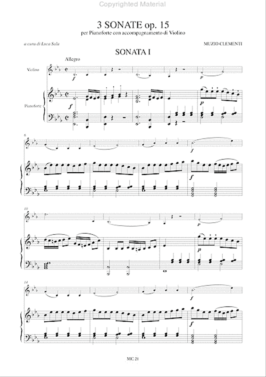 3 Sonatas Op. 15 for Piano and Violin Violin Solo scores gallery preview page 2
