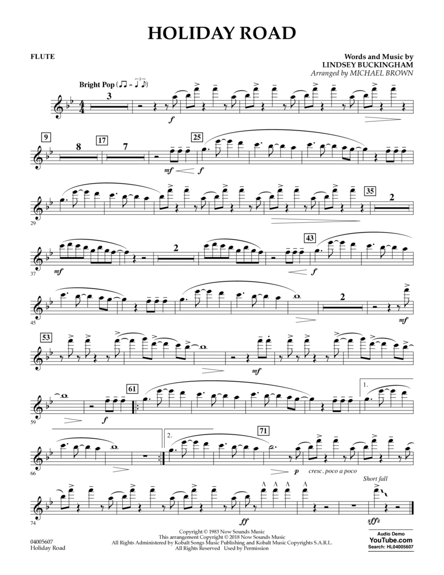 Holiday Road (from National Lampoon's Vacation) (arr. Michael Brown) - Flute Concert Band scores gallery preview page 1