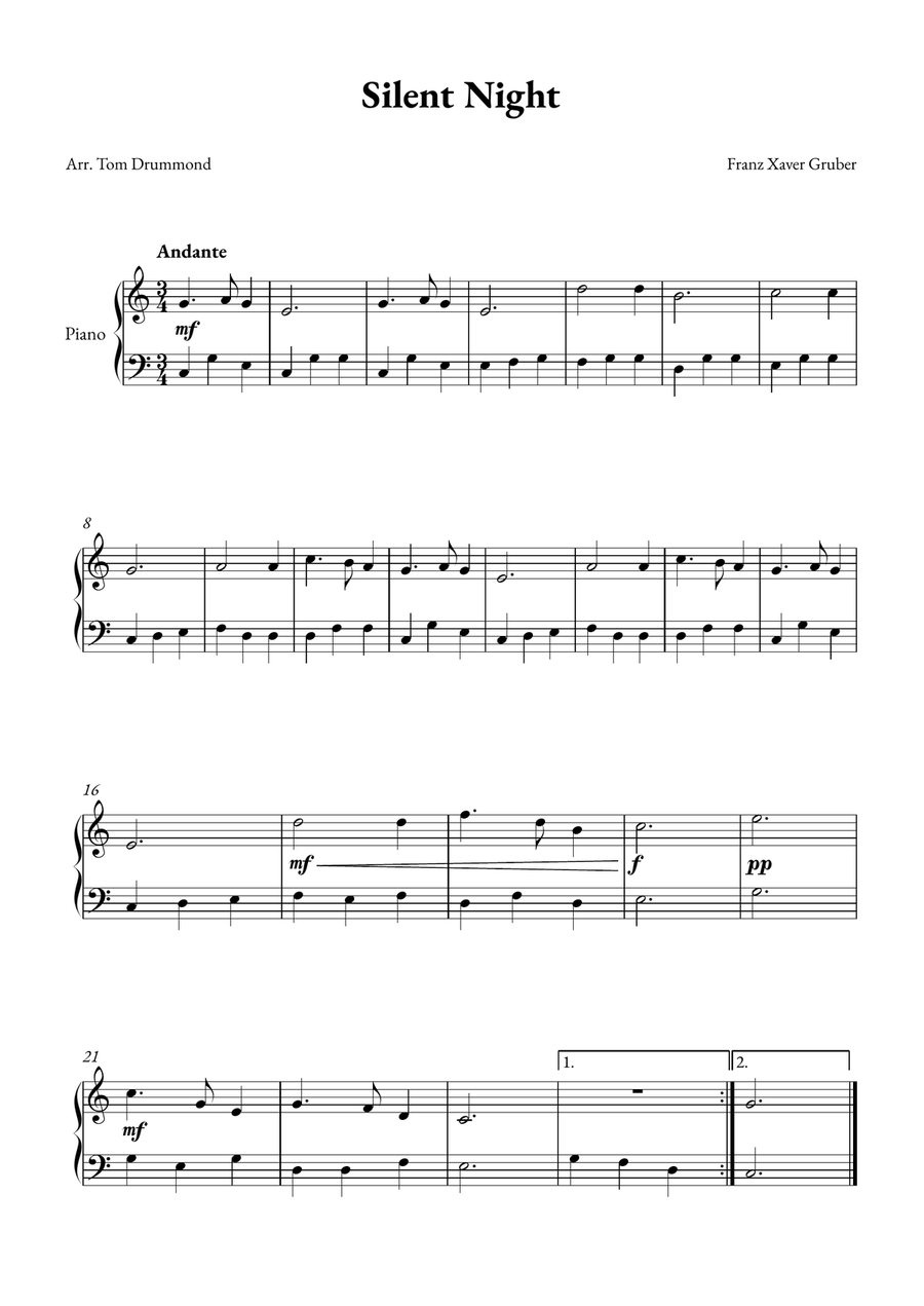 Silent Night Silent Night Easy Piano scores gallery preview page 1