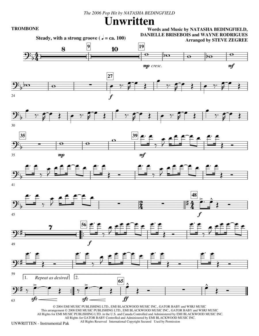 Unwritten - Trombone