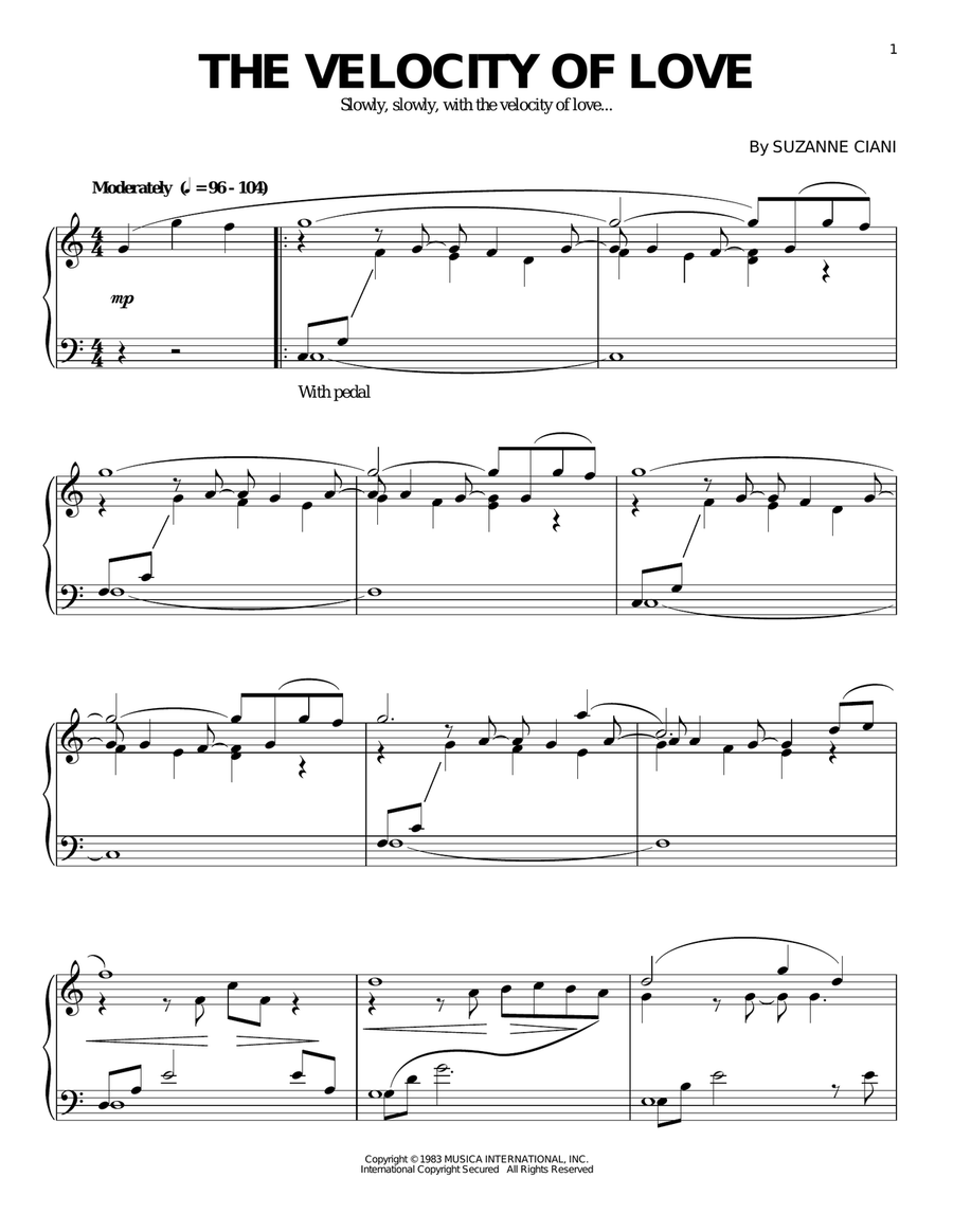 The Velocity Of Love The Velocity Of Love Piano Solo scores gallery preview page 1