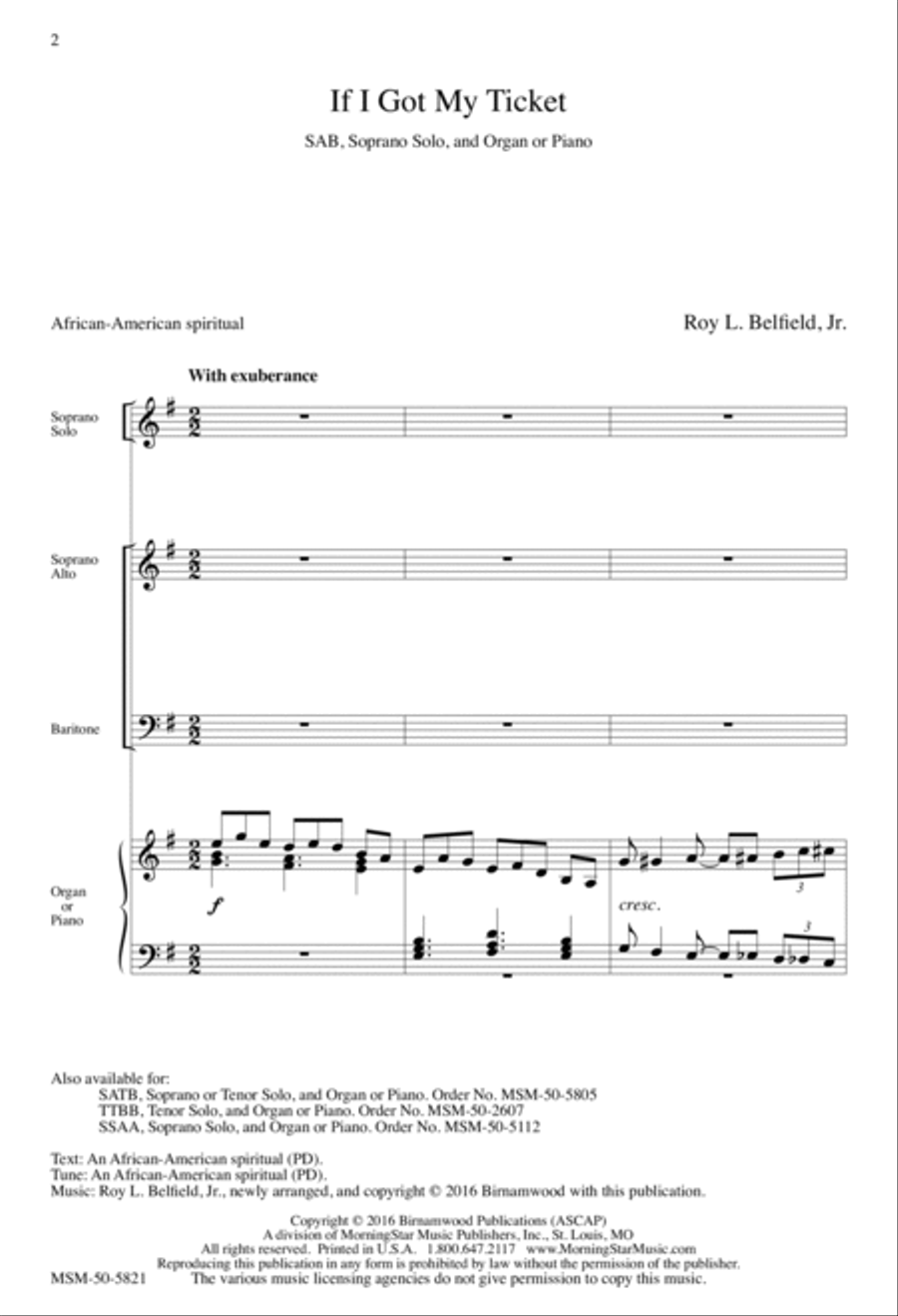 If I Got My Ticket 3-Part scores gallery preview page 2