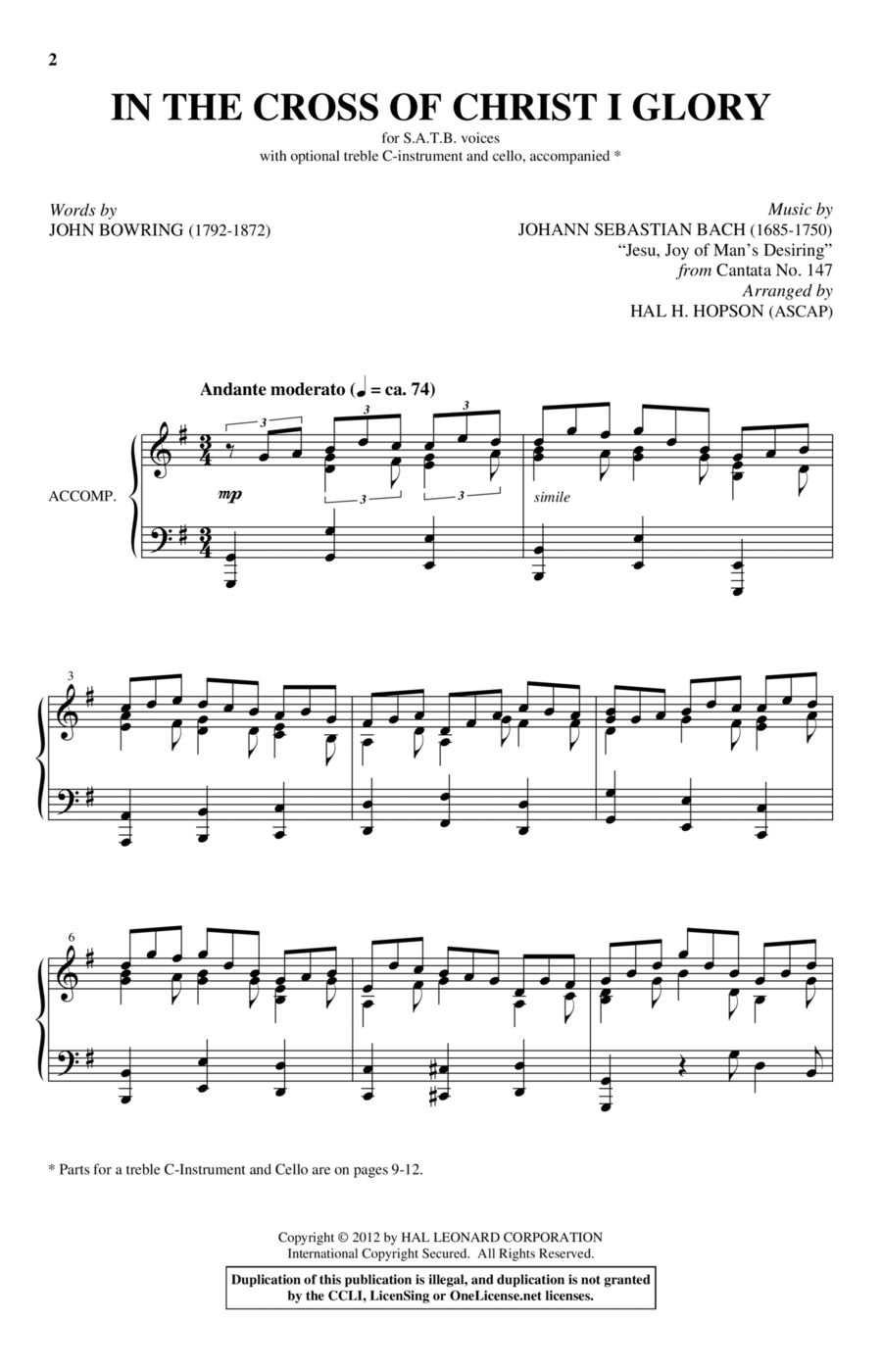 In The Cross Of Christ I Glory 4-Part scores gallery preview page 1