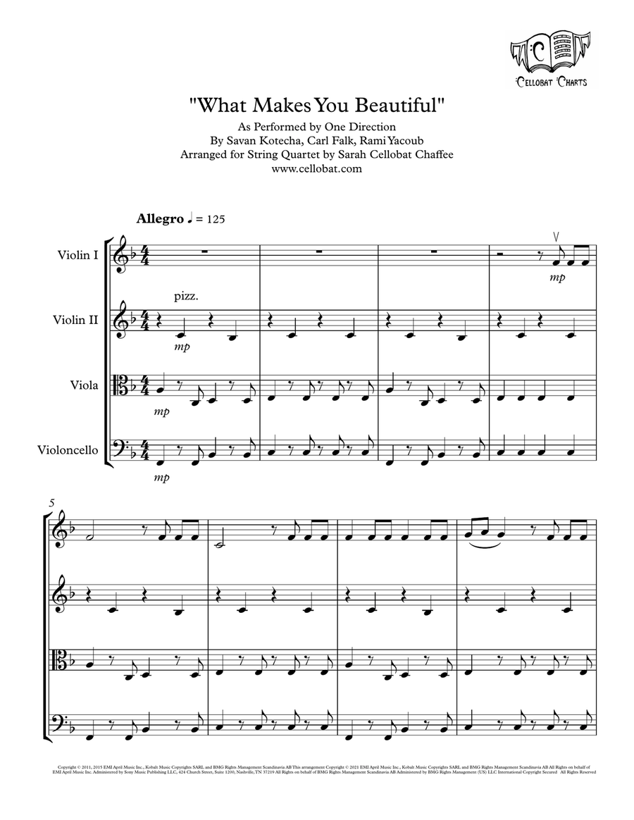 What Makes You Beautiful String Quartet scores gallery preview page 1
