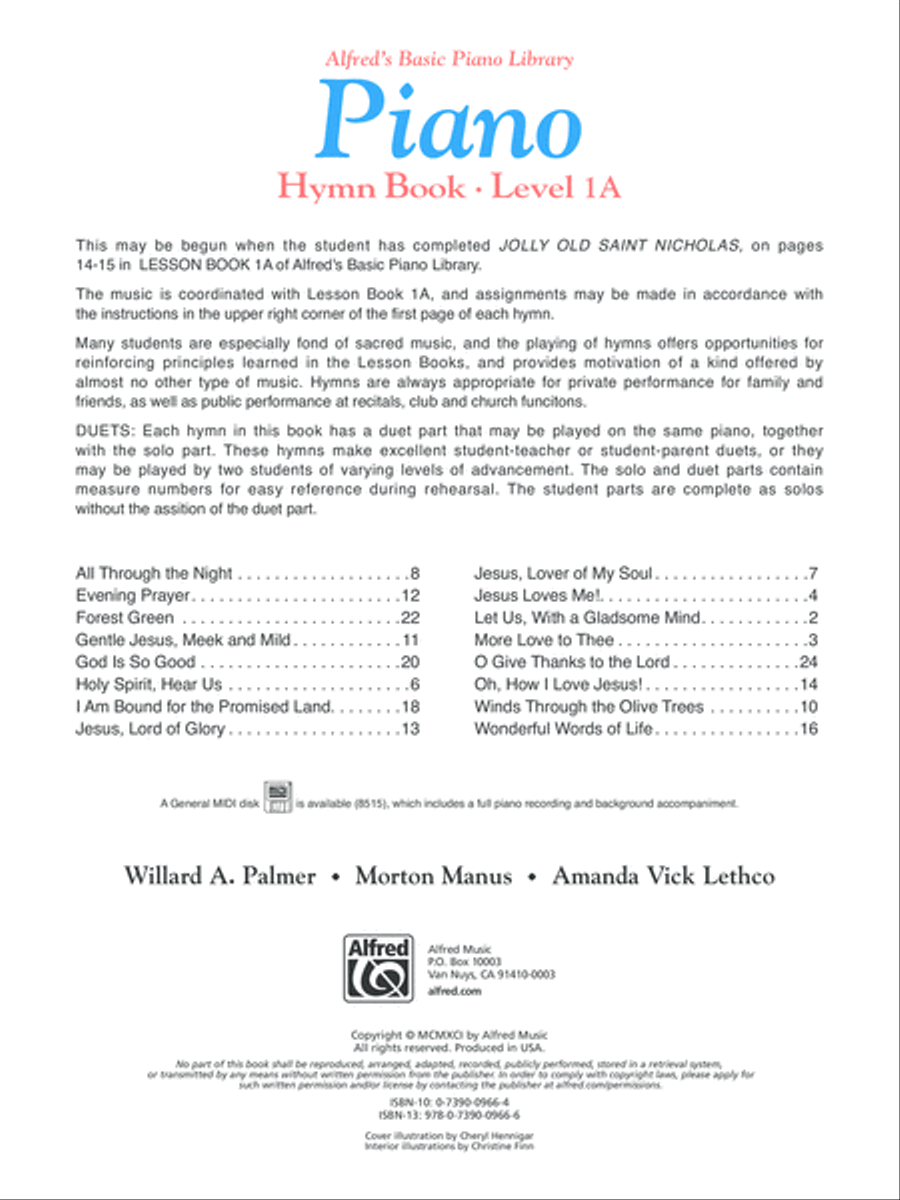 Alfred's Basic Piano Course Hymn Book, Level 1A Piano Method scores gallery preview page 2