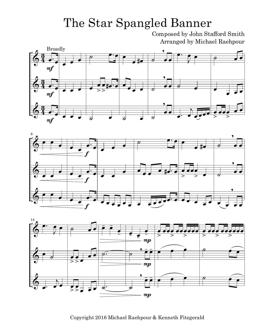 Star Spangled Banner - Trumpet Trio Trumpet Trio scores gallery preview page 1